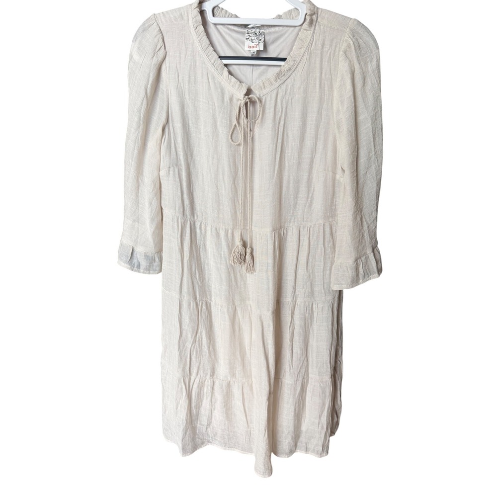 Naif Tiered Boho Tassel Mini Dress Cream Size M